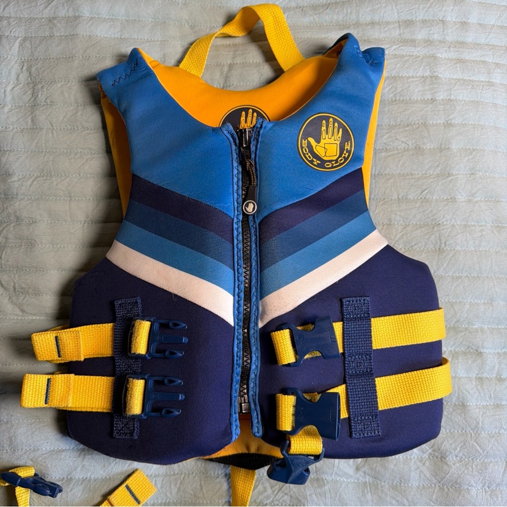 Child Life Jacket BODY GLOVE 33-55lbs Certified Saftey Marine Yellow Blue Stripe